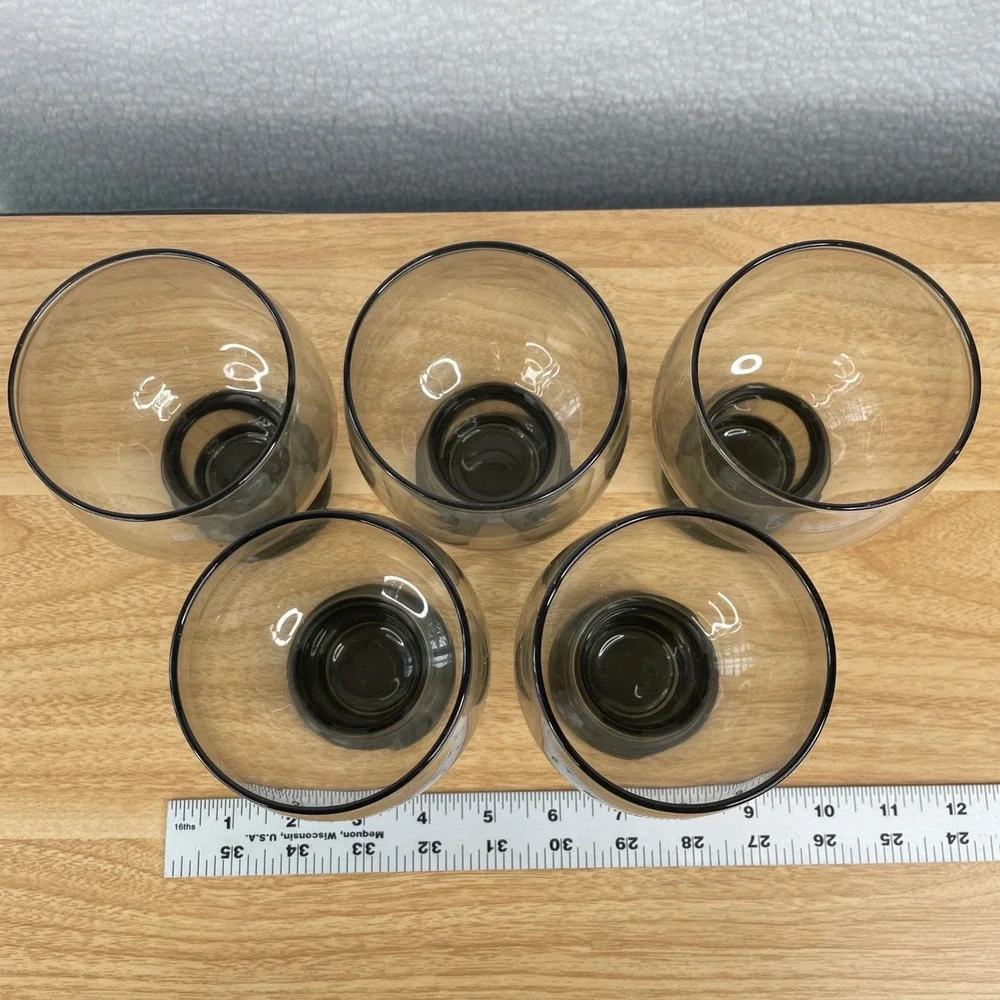 Vintage Libbey STAX Smoke Gray Glass Goblet MCM Pilsner Barware Glasses Set of 5